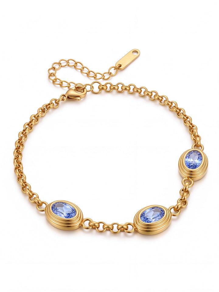 Pulsera Tres Zirconias Ovaladas Azules