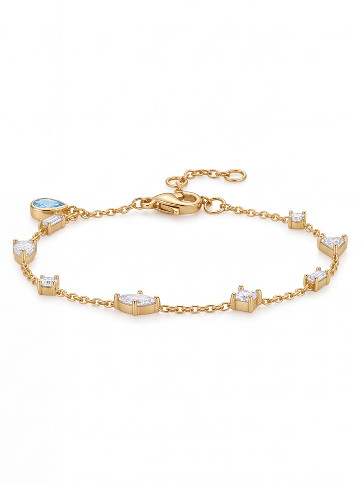 Pulsera Zirconias Cortes Mixtos Y Gota Azul