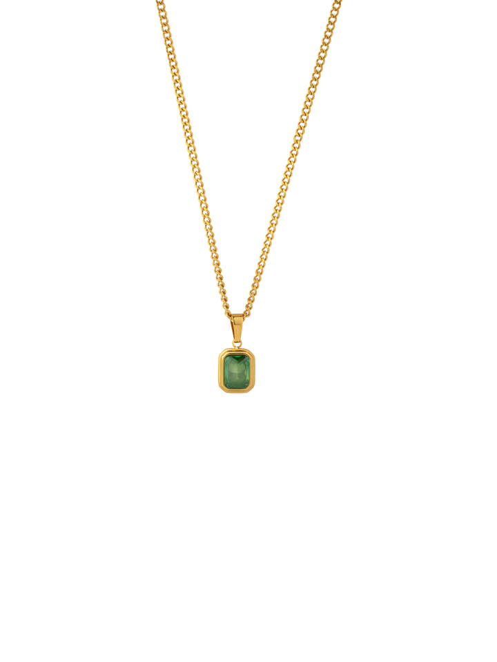 Collar Eslabones Dije Rectangular Verde
