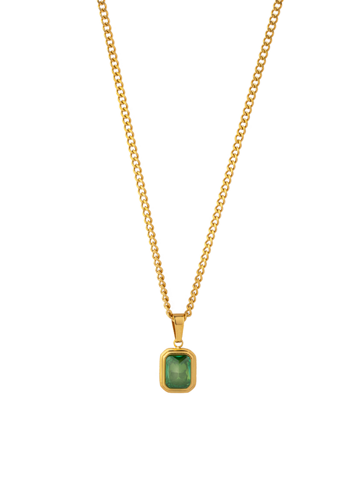 Collar Eslabones Dije Rectangular Verde