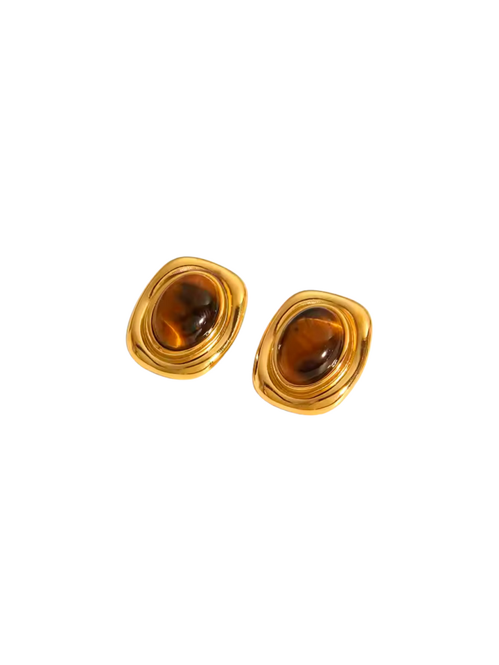 Par Arete Rectangular Con Piedra Café