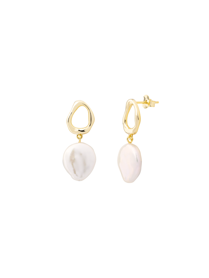 Par Arete Contorno Ovalo Irregular Con Perla