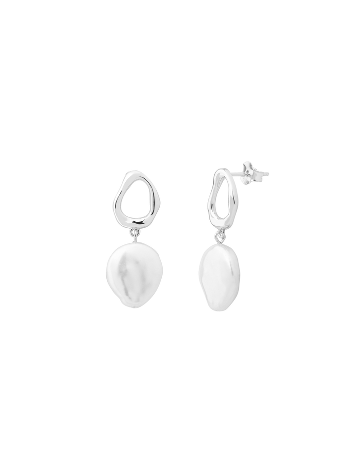 Par Arete Contorno Ovalo Irregular Con Perla