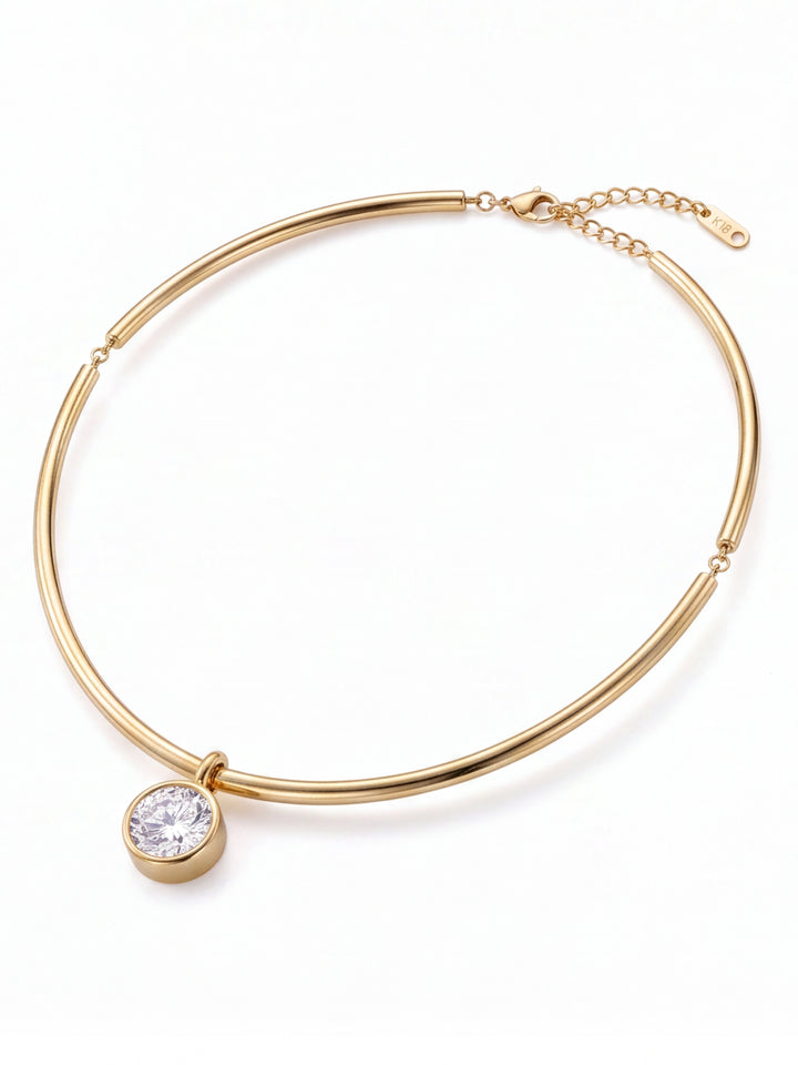 Choker Rigido Dije Zirconia Redonda