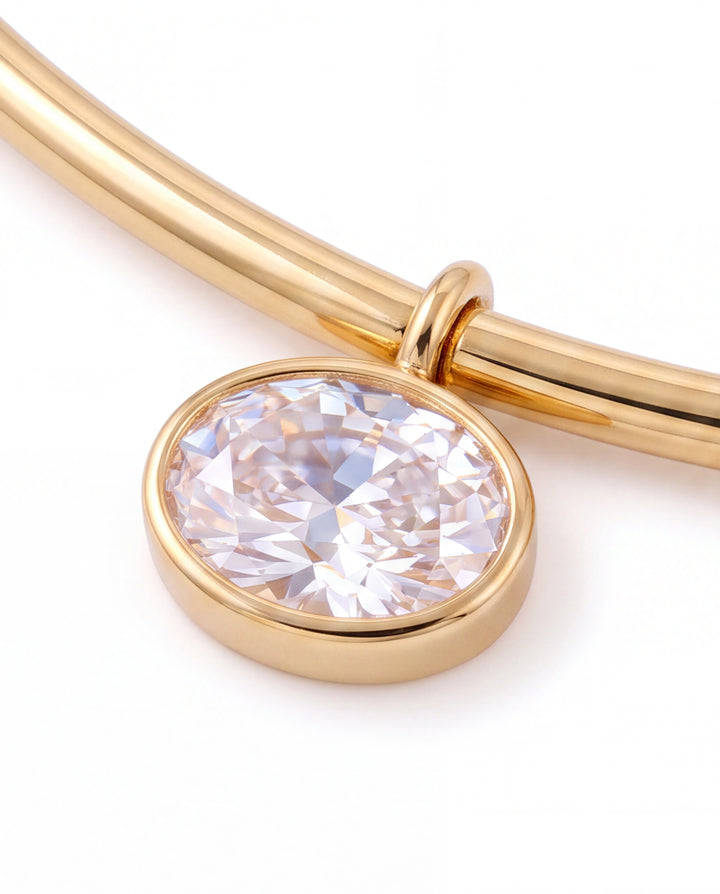 Choker Rigido Dije Zirconia Ovalada