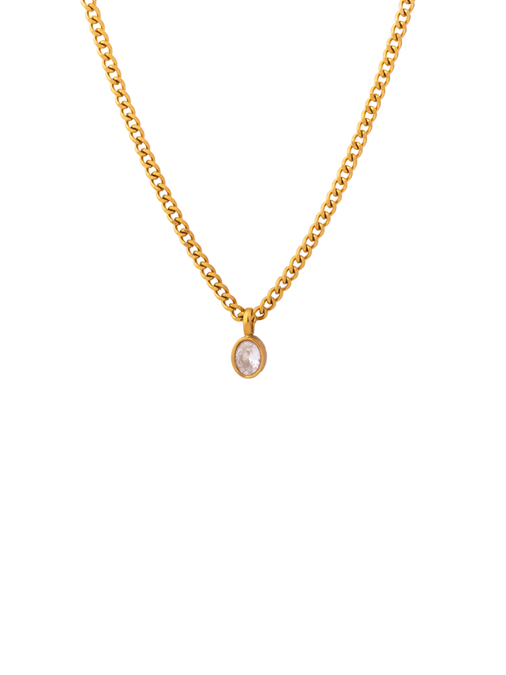 Collar Eslabon Cubano Con Dije Ovalado Zirconia