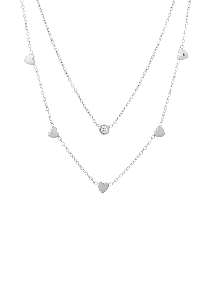 Collar Doble Corazones Y Zirconias