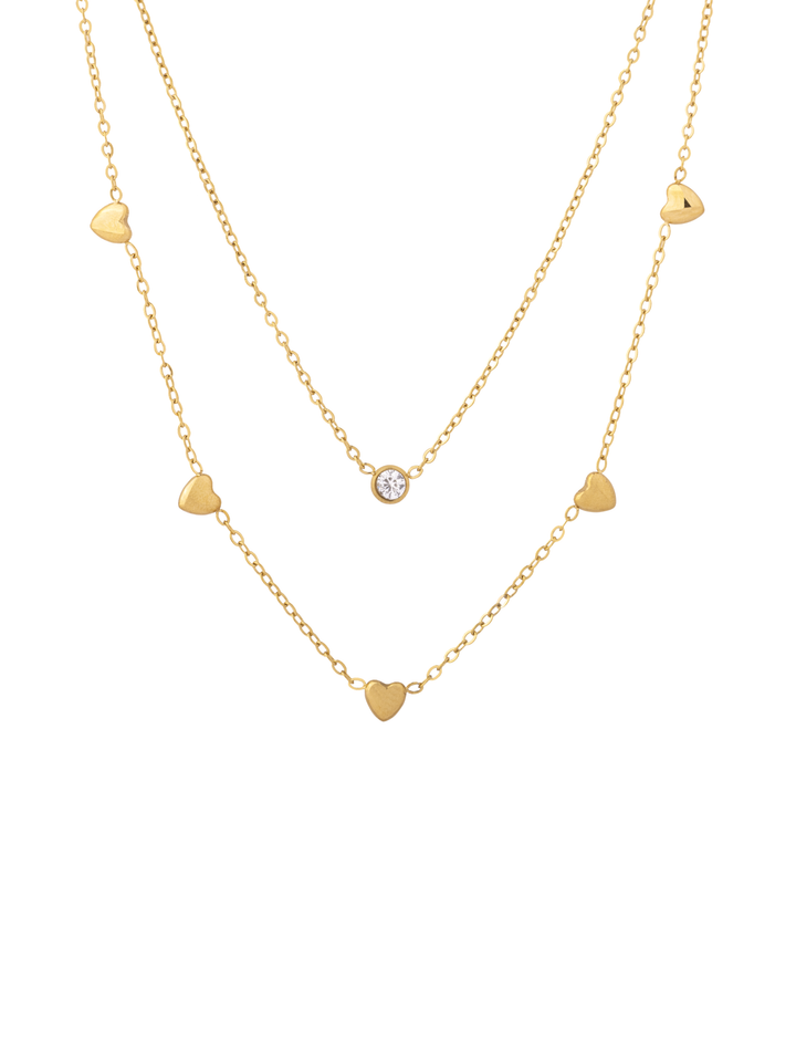 Collar Doble Corazones Y Zirconias