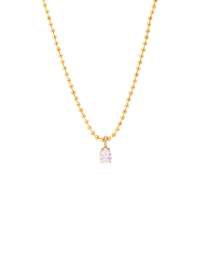 Collar Bolitas Con Dije Zirconia Gota