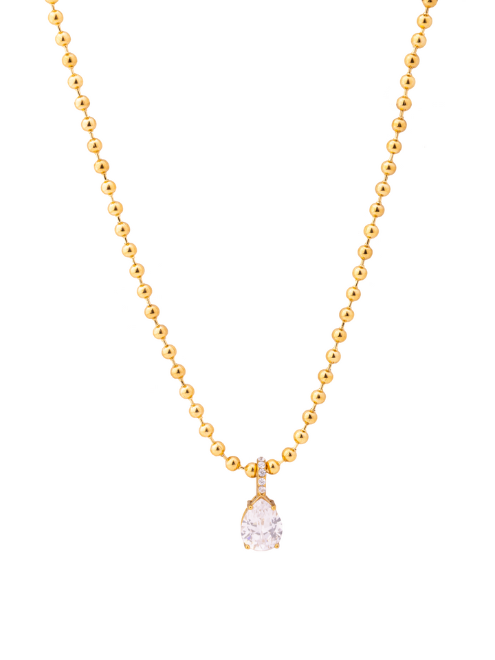 Collar Bolitas Con Dije Zirconia Gota