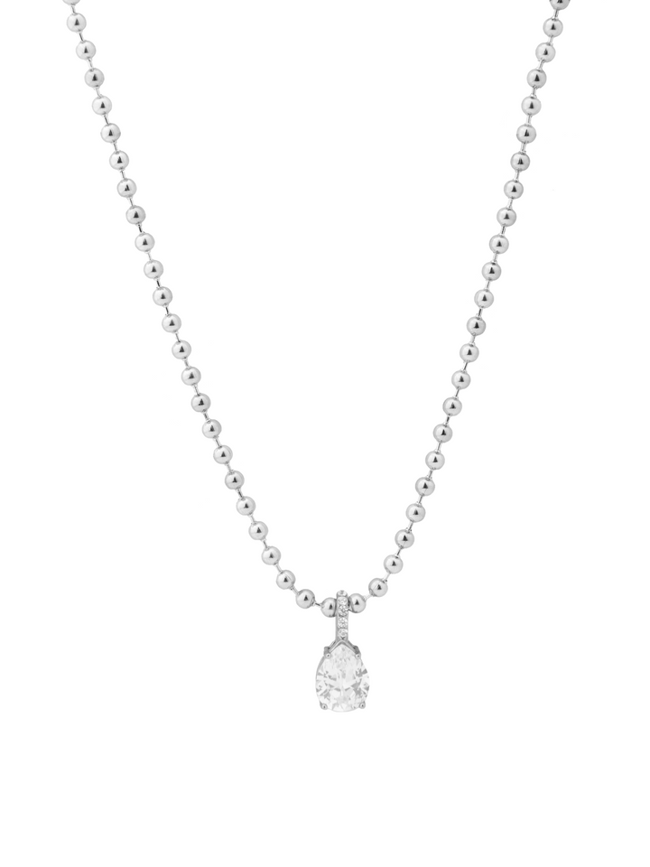 Collar Bolitas Con Dije Zirconia Gota