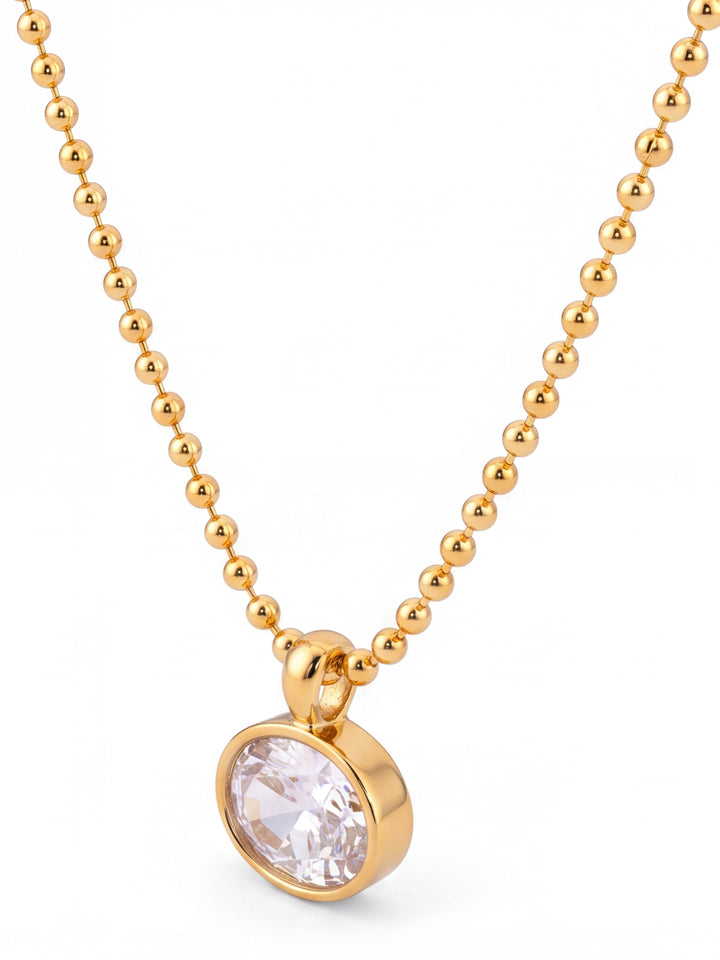 Collar Bolitas Con Dije Zirconia Ovalada