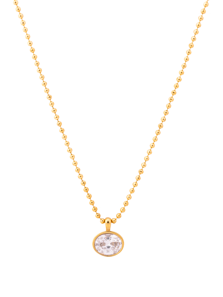 Collar Bolitas Con Dije Zirconia Ovalada