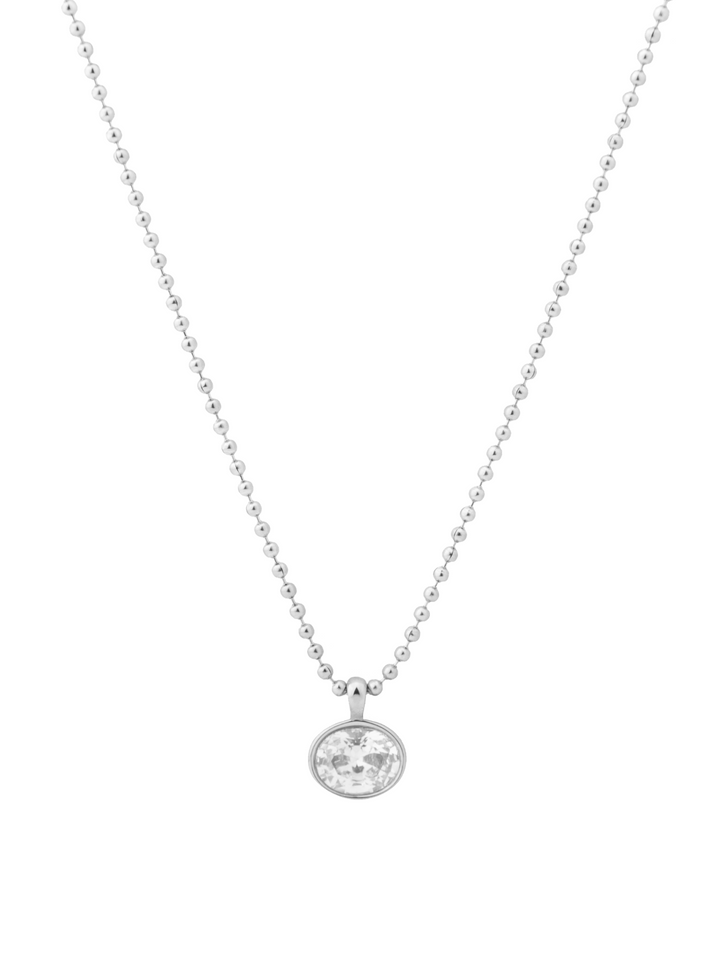 Collar Bolitas Con Dije Zirconia Ovalada