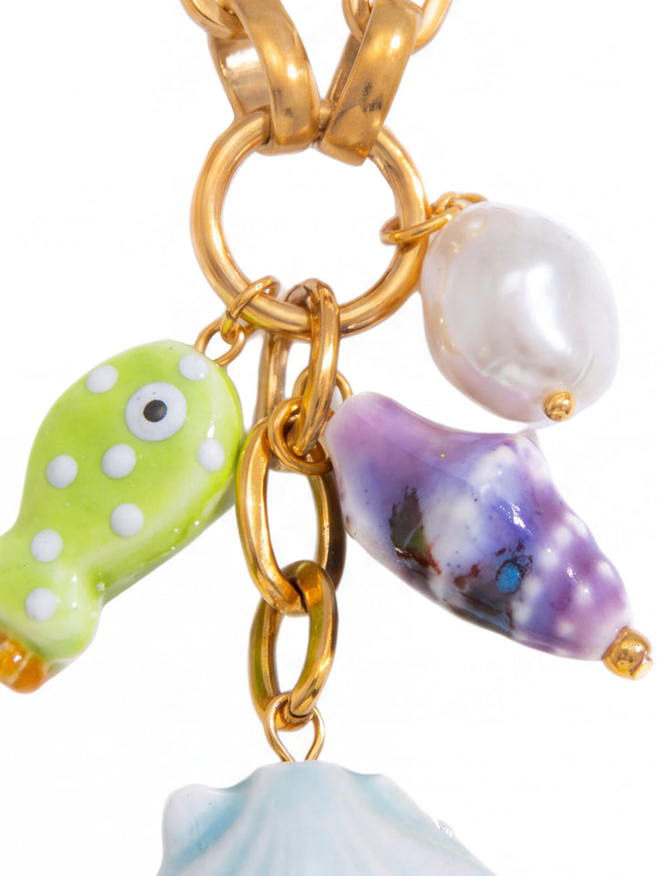 Collar Bolitas Celestes Con Dijes Marinos