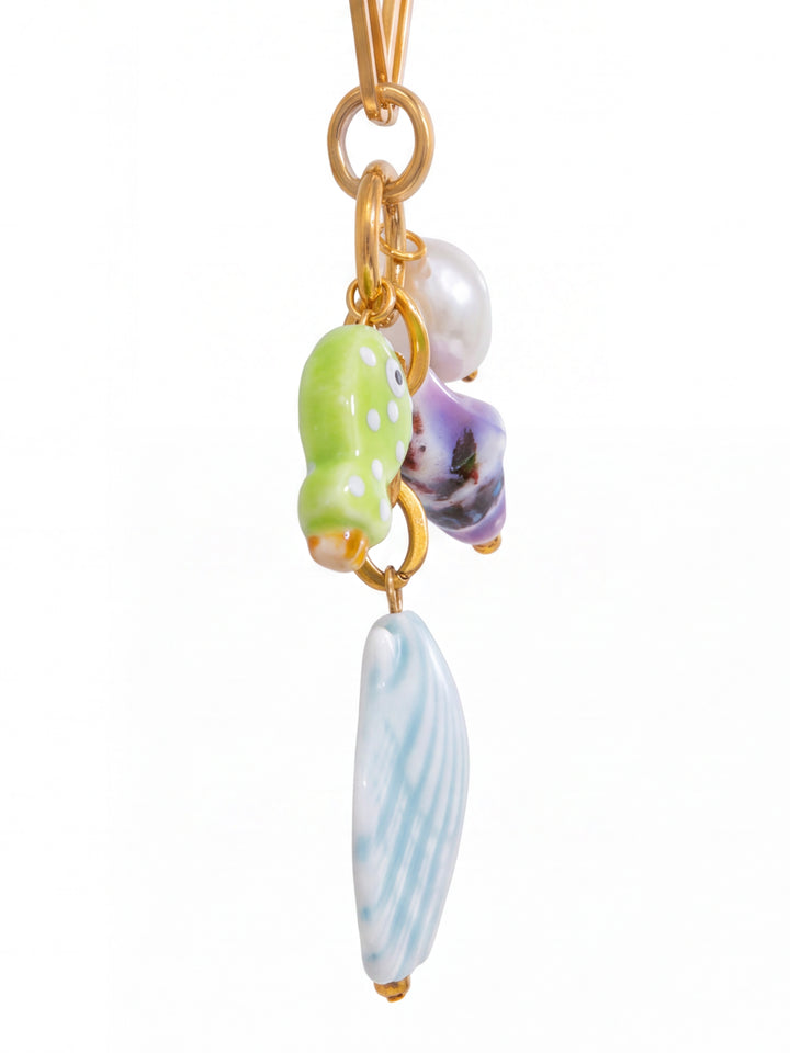 Collar Bolitas Celestes Con Dijes Marinos