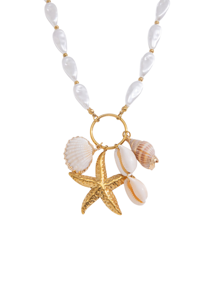 Collar Perlas Con Dije Concha y Estrella