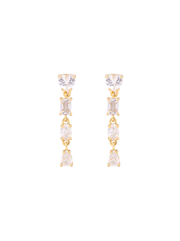 Par Arete Tira Corazon, Rectangulo y Ovalo Zirconias