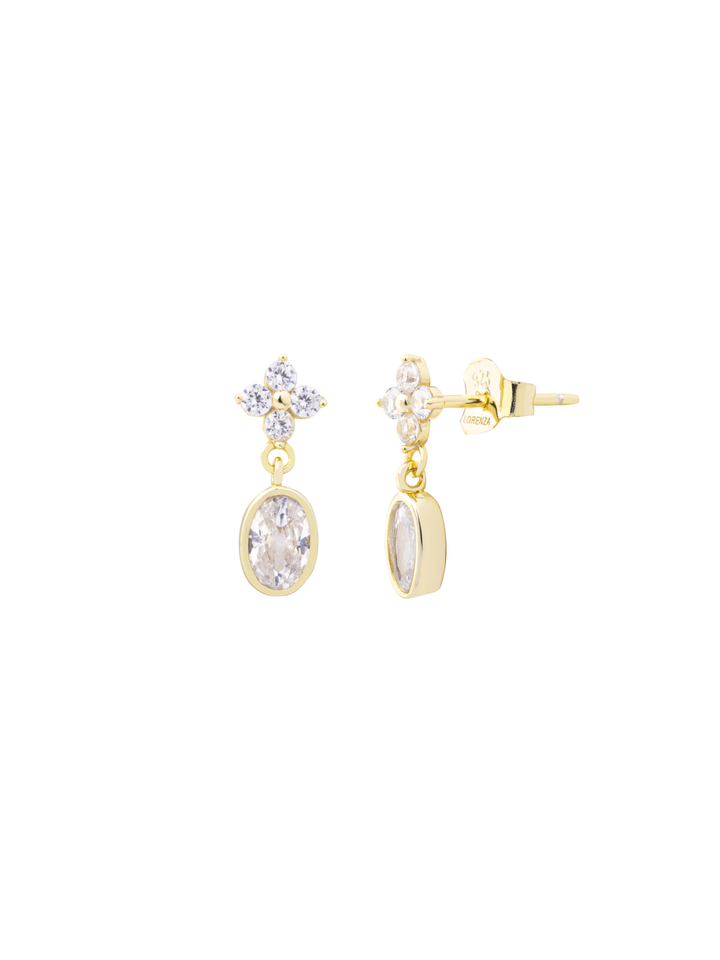 Par Arete Mini Flor Zirconia y Colgante Ovalo