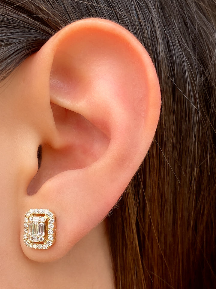 Par Aretes Corte Esmeralda 0.82 Ct Diamantes Oro 14k