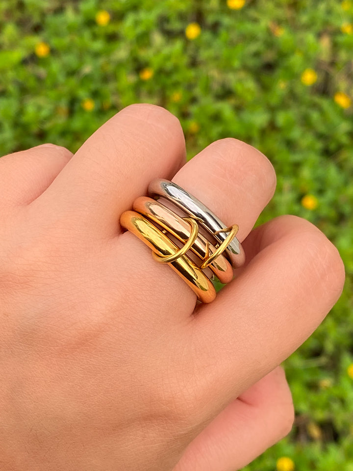 Anillo Grueso Triple Argolla Combinado
