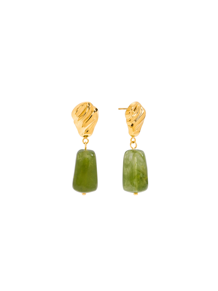 Par Arete Con Dije Irregular Verde
