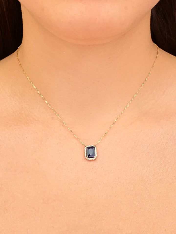 Set Collar y Aretes Piedra Zafiro Diamante