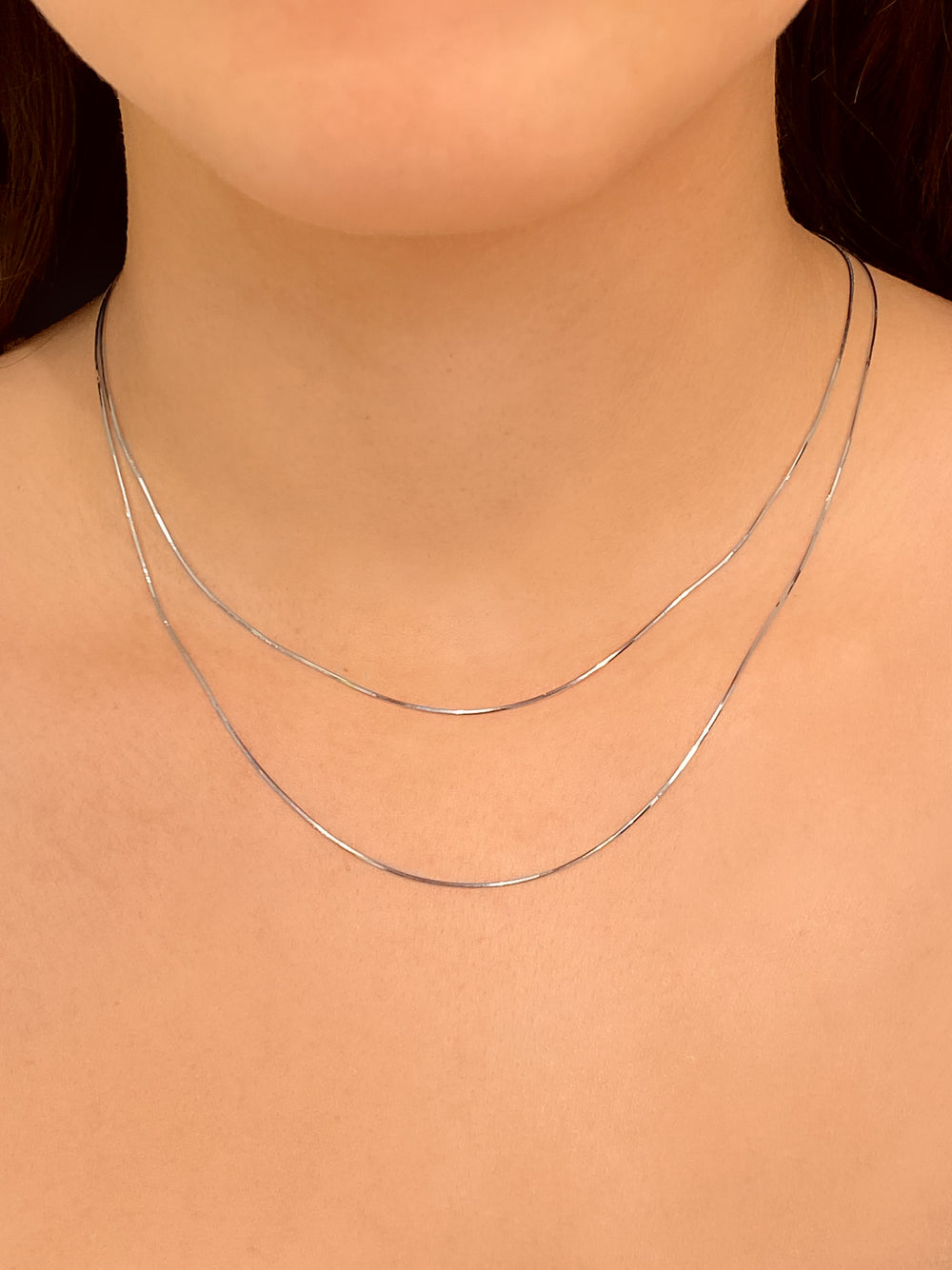 Collar Oro Blanco Delgado Liso Oro 14k