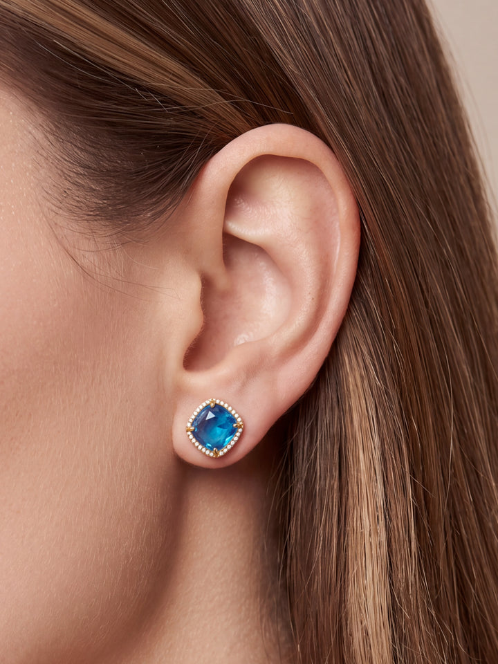 Par Arete Rombo Piedra Calcedonia Azul Zirconias
