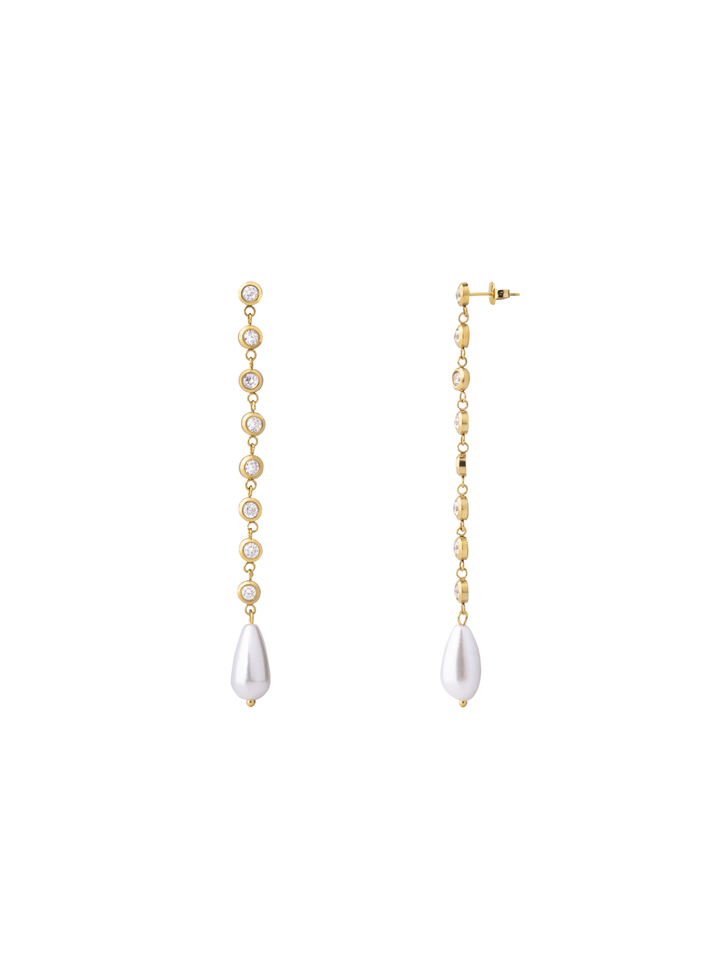 Par Arete Tira Zirconias Bisel Con Perla