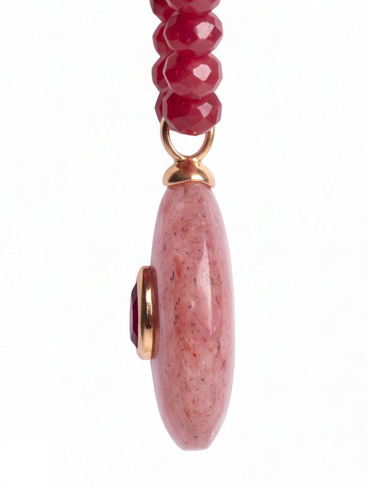 Collar Piedra Natural Roja Con Dije Ovalado