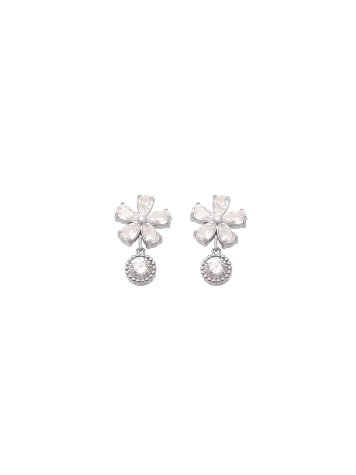 Par Arete Flor Cinco Petalos Con Dije Zirconia