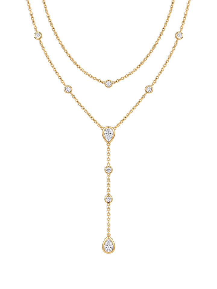 Collar Corbatin Doble Zirconias Gotas