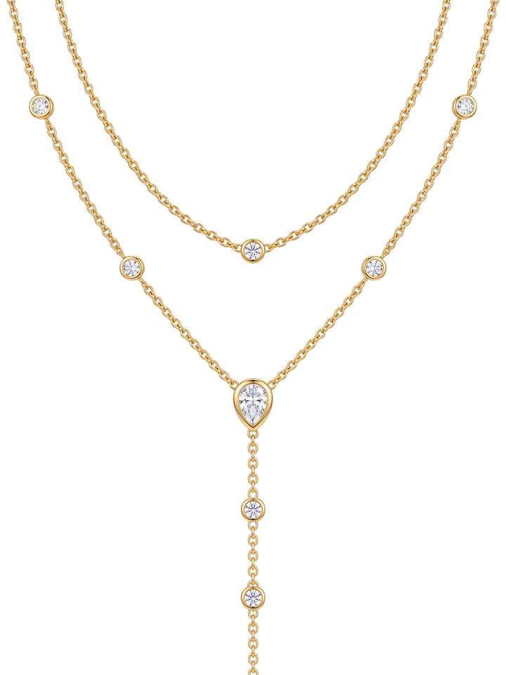 Collar Corbatin Doble Zirconias Gotas