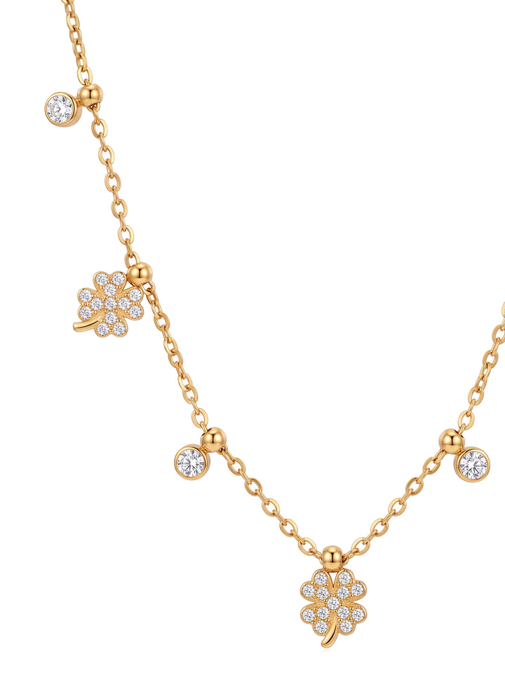 Collar Con Treboles Zirconias Colgantes