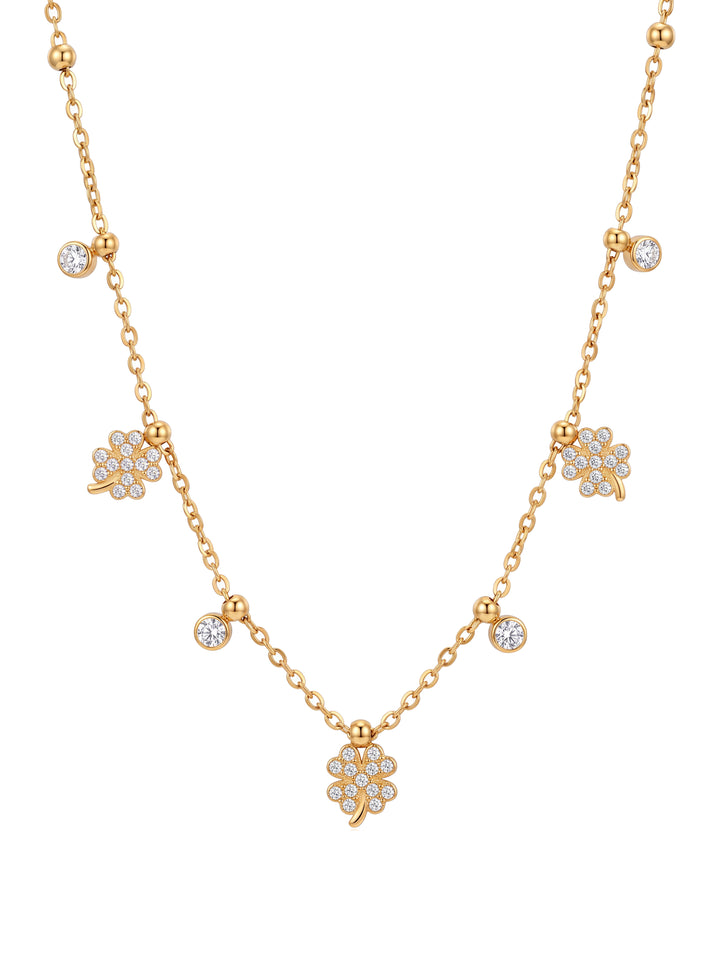 Collar Con Treboles Zirconias Colgantes