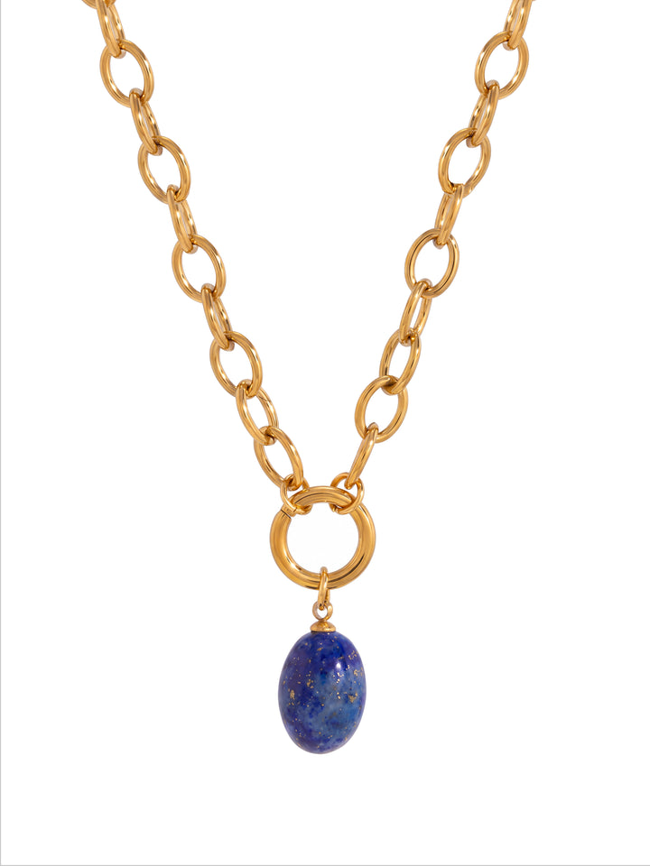 Collar Ovalos Con Dije Piedra