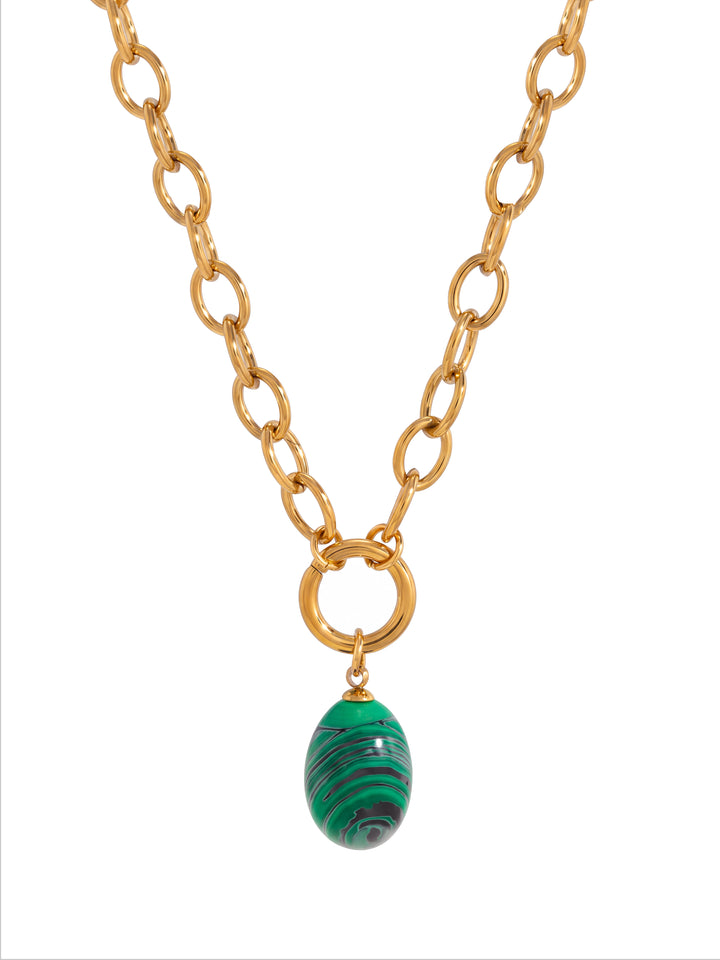 Collar Ovalos Con Dije Piedra