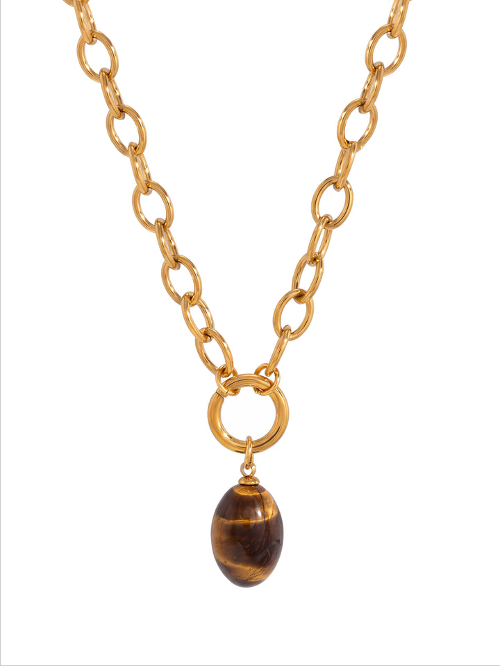 Collar Ovalos Con Dije Piedra