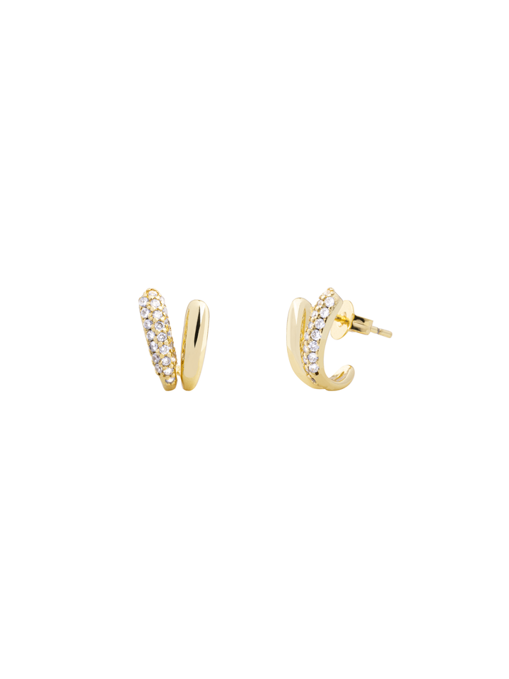 Par Arete Doble Mitad Liso y Mitad Zirconias