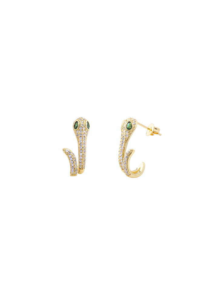Par Arete Serpiente Zirconias Ojo Verde