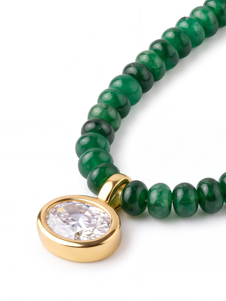 Collar Verde Oscuro Con Dije Zirconia Ovalada