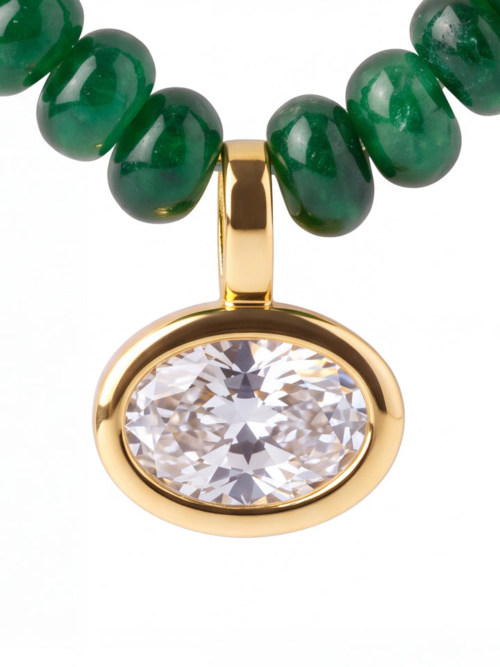 Collar Verde Oscuro Con Dije Zirconia Ovalada