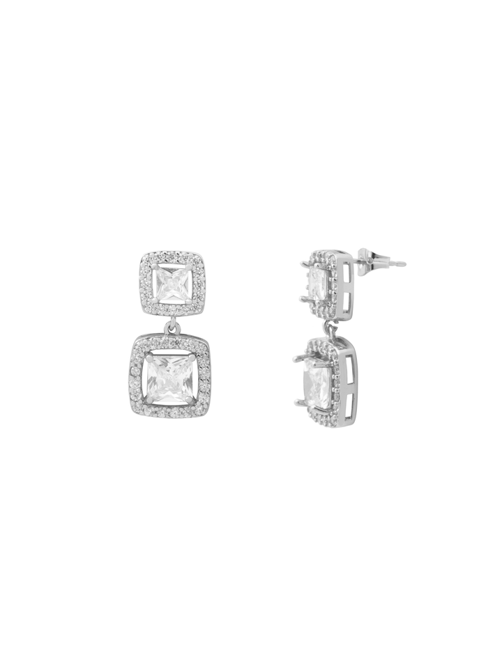 Par Arete Doble Cuadrado Colgante Zirconias
