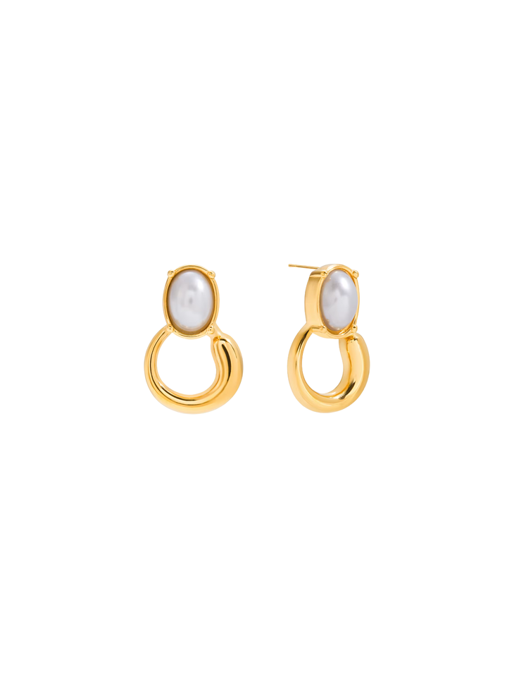 Par Arete Ovalo Perla Con Aro