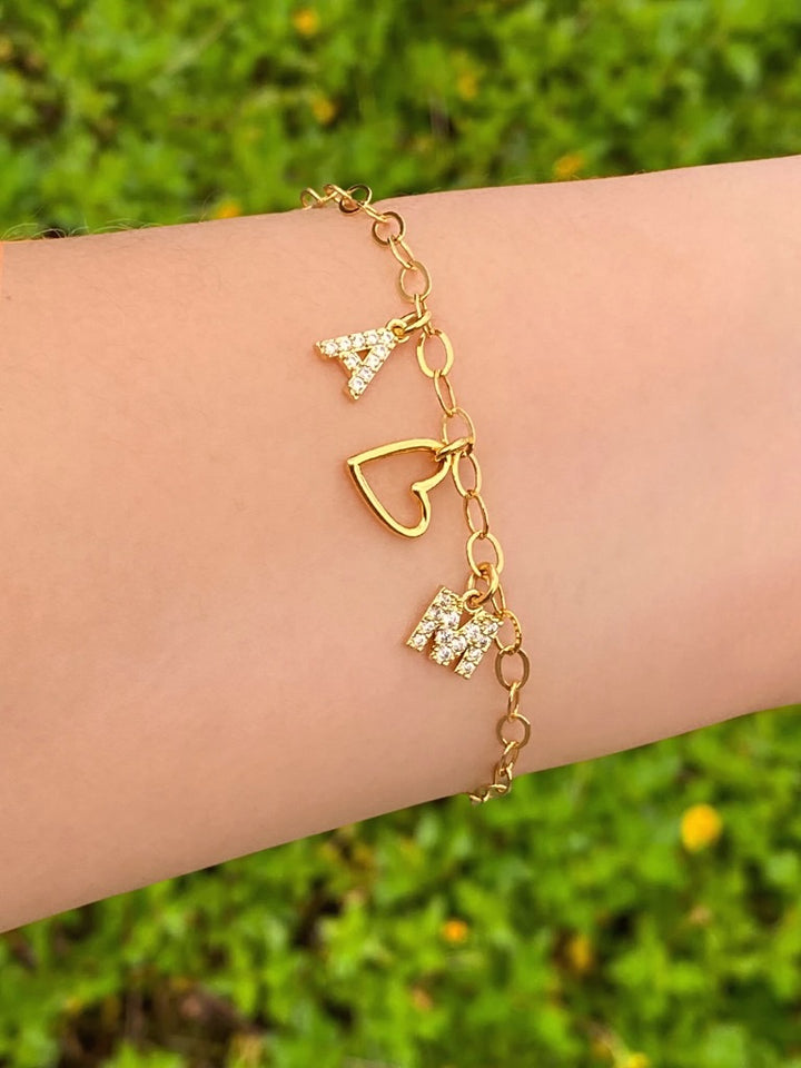 Pulsera Eslabones Inicial y Corazon