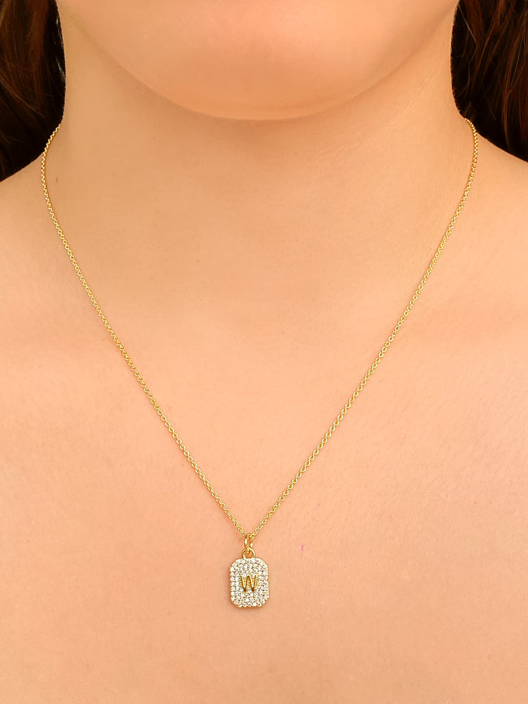 Collar Dije Inicial W Con Zirconias