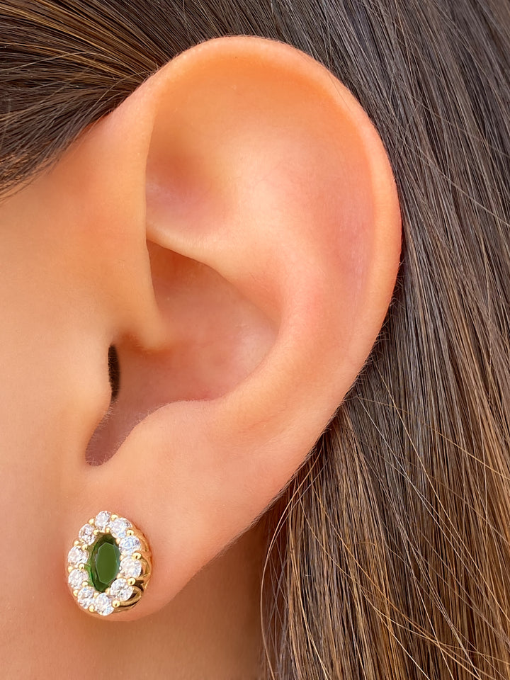 Par Arete Ovalado Verde Con Zirconia