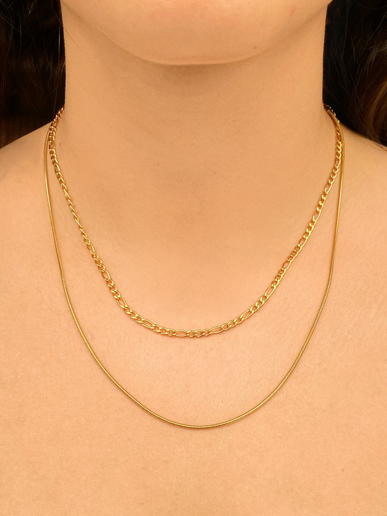 Collar Doble Cadena Figaro y Delgada