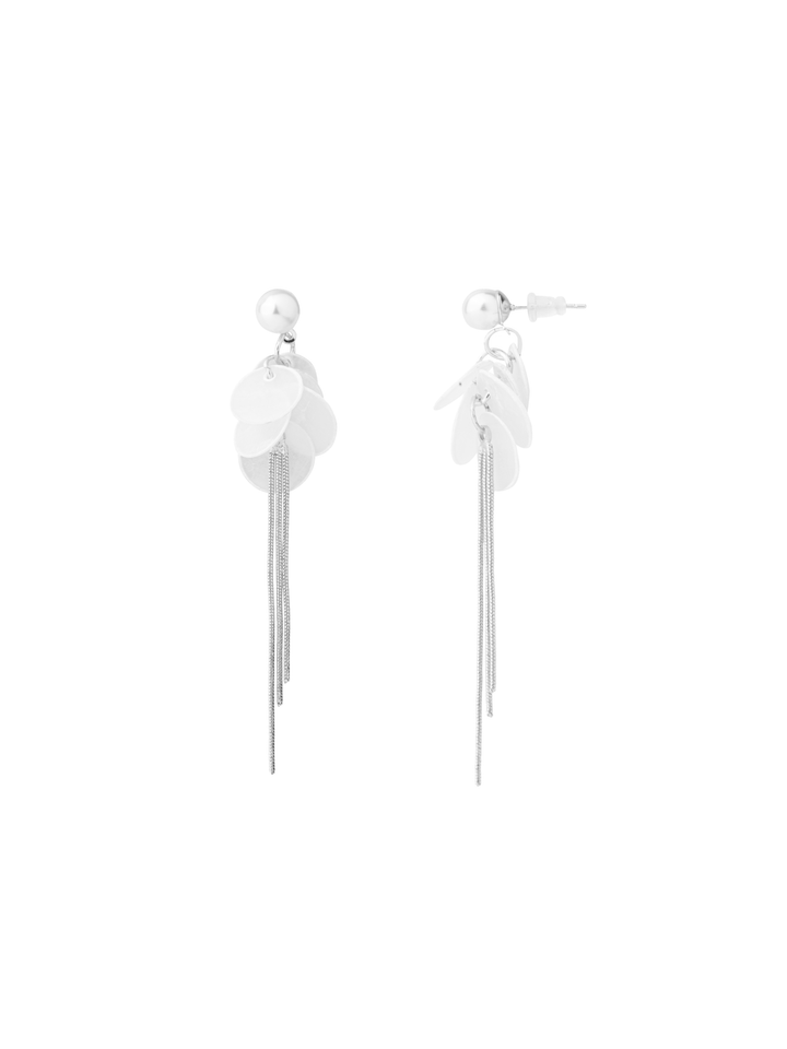 Par Arete Perla y Circulos Transparentes Con Tiras